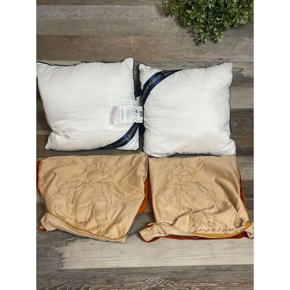 Vintage European Appliqué Folk Art 14” Pillow Set